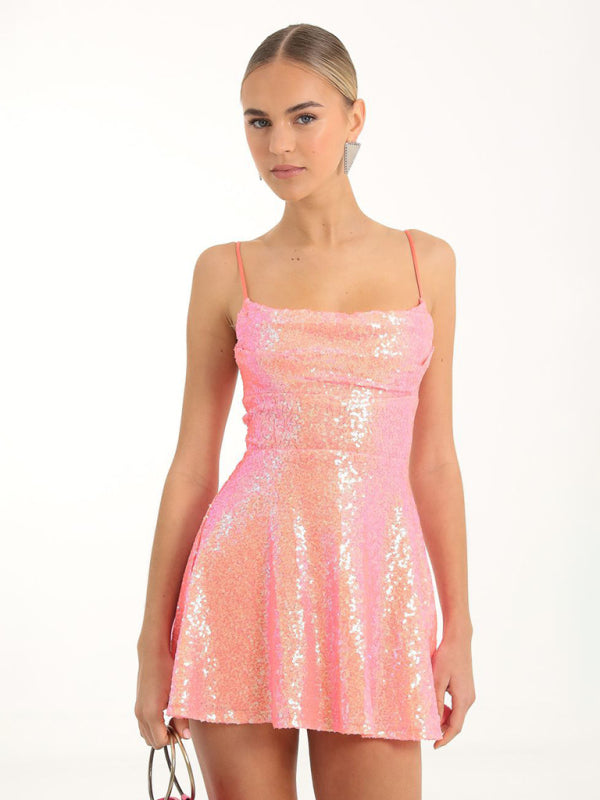 Robe sequins rose pêche - Lucia